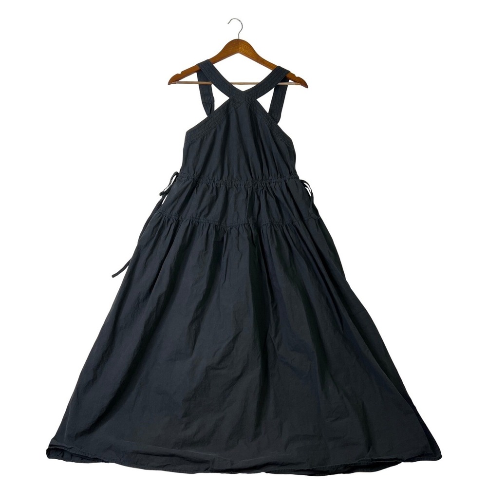 Madewell Milkmaid Dress Black Cotton Tiered Cross-Back Midi Size 6 Cottage